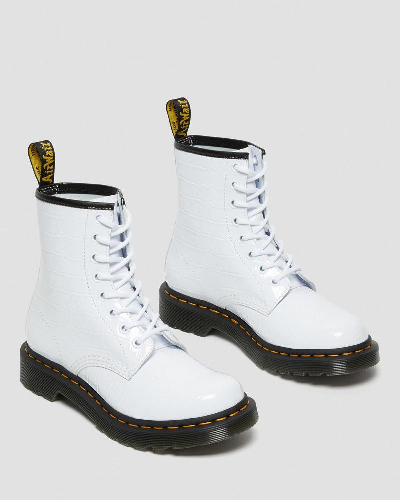 Dr Martens 1460 Lak Croc Emboss Læder Ankelstøvler Dame Hvide | DK 19ZUT